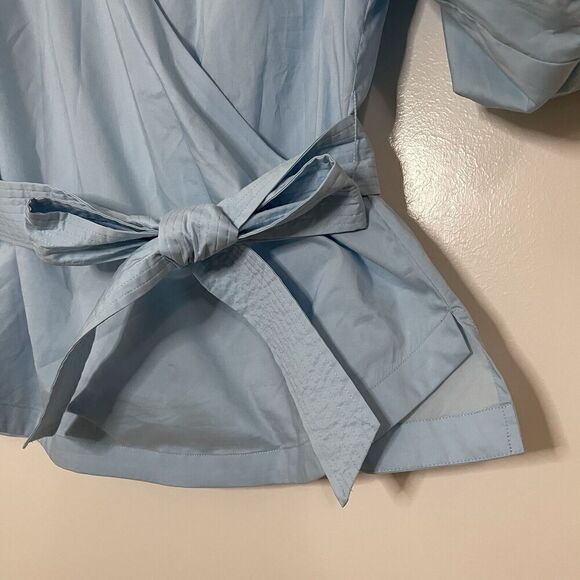 NWOT JONATHAN SIMKHAI Waverly Cotton Poplin Wrap Blouse Blue size medium - Picture 2 of 8